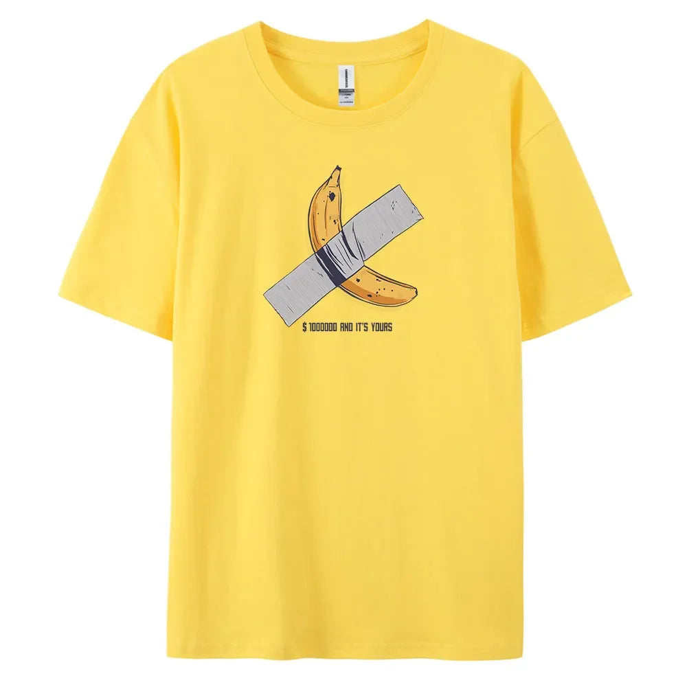 Banana Men's Casual Short-sleeved T-shirt with 100% Cotton Fashion print Tees oversize.
