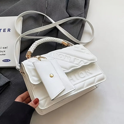 1pc Trendy Quilted Handbag with Adjustable Strap, Stylish Black Shoulder Purse for Women with Mini Coin Pouch, Crossbody Purse.