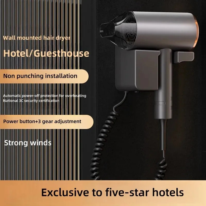 220V wall mounted Hotel Hair Dryer for Bathroom,Restroom Professional Blow Dryer,with Stand Rack,Specialised Motor for Hotel