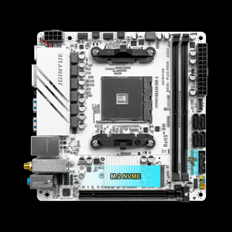 JGINYUE ITX AMD AM4 B450 ARGB Computer Motherboard supports DDR4 desktop RAM AM4 CPU slot NVME NGFF M.2 USB 3.0 VGA for Ryzen5.