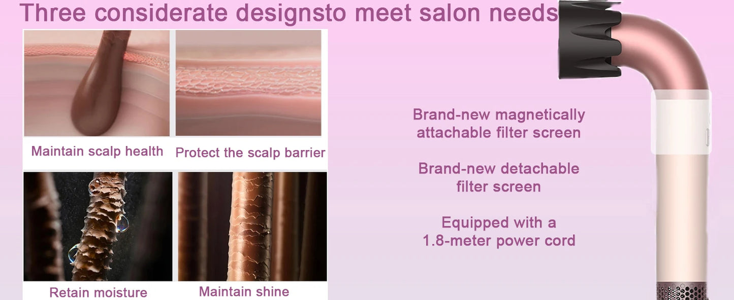 Hair dryer, 1400W high power, quick drying, lightweight body, low noise, comes with multiple types of air nozzles..