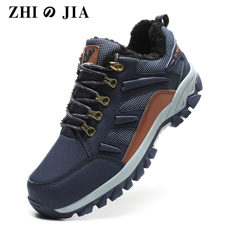 Winter Tactical Boots Combat Autumn Hiking Boots Men Snow Warm Fur Sneakers Padded Trekking Black Waterproof Leathe Sneakers.
