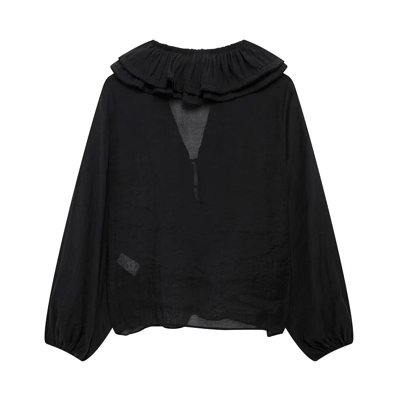 MUJER 2025 Ruffle Blouses for Women Semi Sheer Casual Blouse Woman Pleated Summer Shirts and Blouses Women Long Sleeve Women Top.