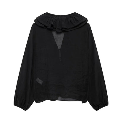 MUJER 2025 Ruffle Blouses for Women Semi Sheer Casual Blouse Woman Pleated Summer Shirts and Blouses Women Long Sleeve Women Top.