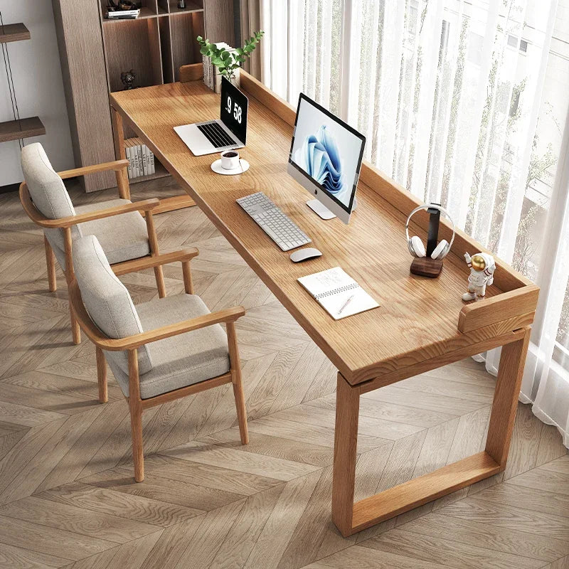 Solid wood double desk against the wall Long table Household simple modern student writing desk Study table Office computer desk