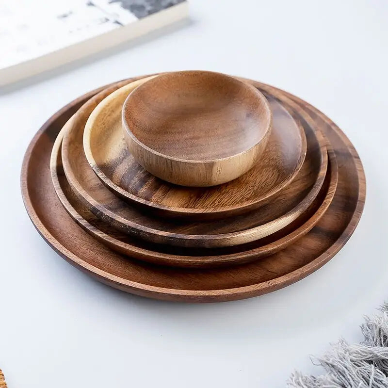 Wooden Trays Round Storage Plate SolidWood Coffee cup Mat KitchenDecorative Plate Fruit Bread TablewareHome Decoration.