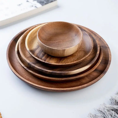 Wooden Trays Round Storage Plate SolidWood Coffee cup Mat KitchenDecorative Plate Fruit Bread TablewareHome Decoration.