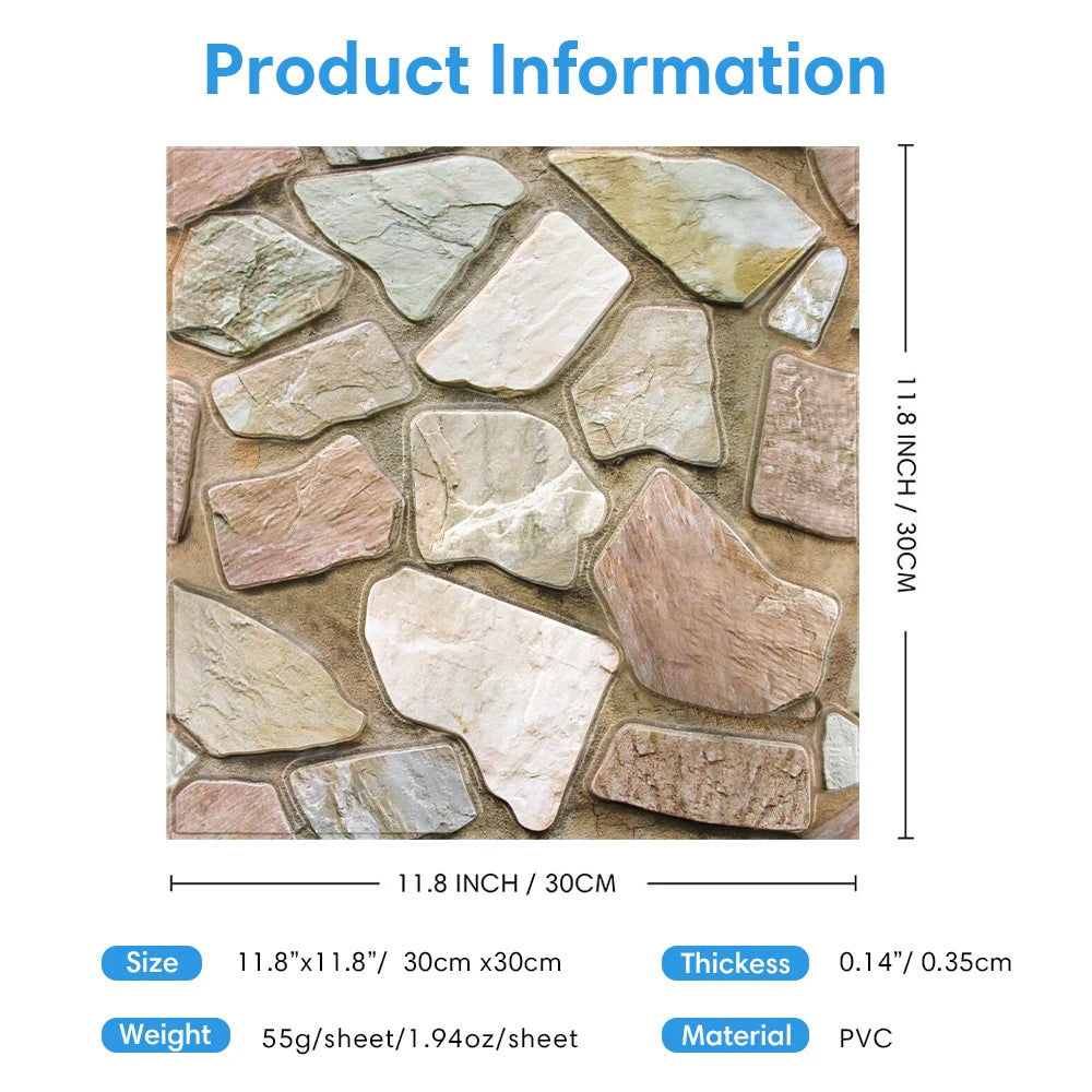 10/20 Pcs, 3D Faux Stone Peel and Stick Wall Panels, PVC Waterproof Wall Stickers ,Kitchen, Bathroom Wall Decoration, Backsplash