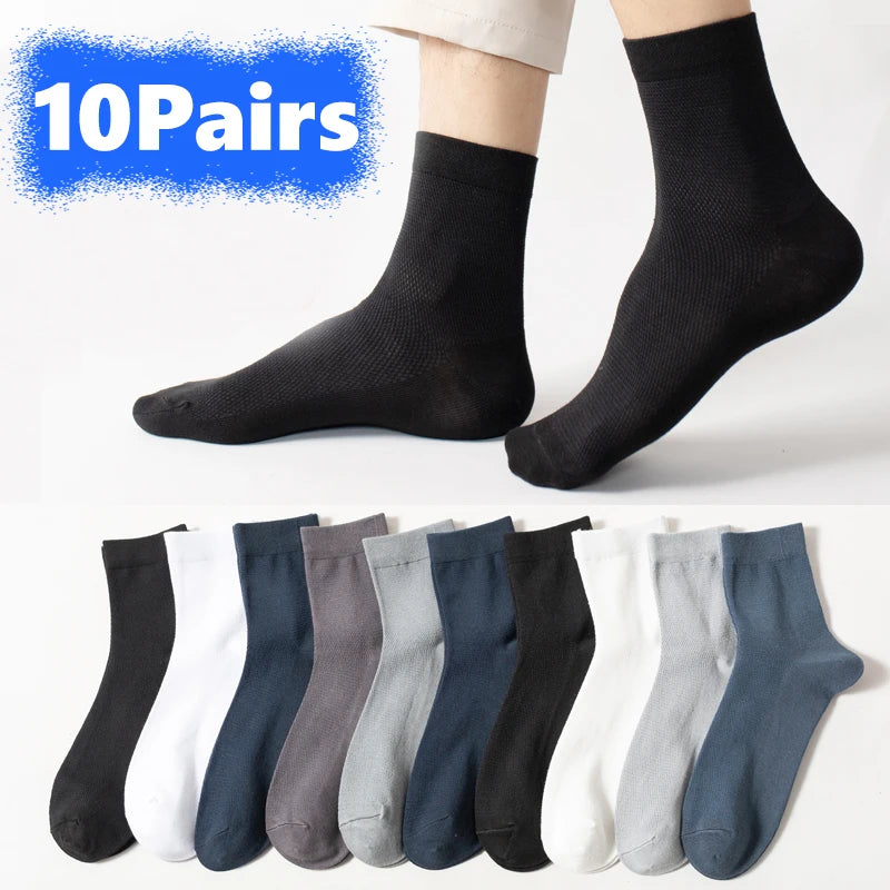 10Pairs Bamboo Men Ice Silk Socks Summer Spring Sports Socks Sweat Absorption Deodorant Thin Stripe Breathable Silk Long Sock.