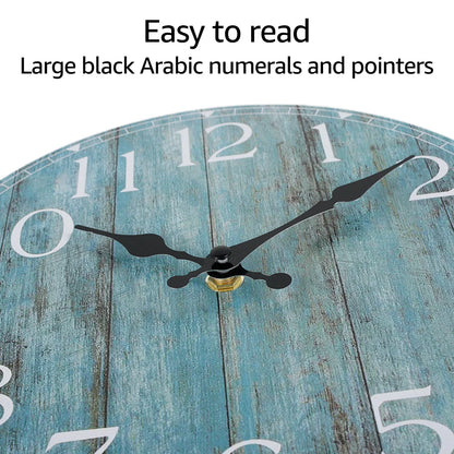 Wanduhr-Set, hölzerne Hängeuhr, 25,4 cm, geräuschlos, nicht tickend, Dekor, Retro, rund, batteriebetrieben, Hängeuhr für Zuhause