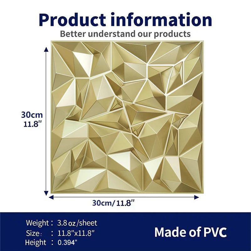 10pcs Diamond Design Decorated 3D Wallpanel, 30cmx30cm Matte White/Black/Golden, Diy Home Decoration Wallboard Wall stickers