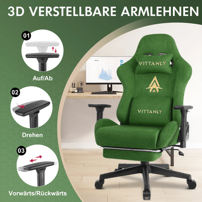 Gaming-Stuhl, luxuriöser, atmungsaktiver Bürostuhl aus Wildlederimitat, Spielstuhl, ergonomischer Gamer-Stuhl mit Fußstütze, Kopfstütze, Lendenpolster