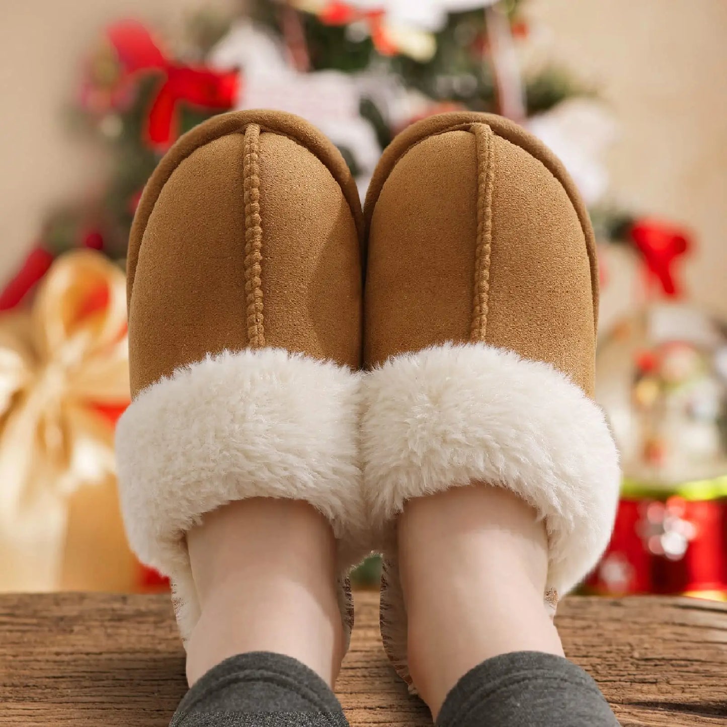Evshine Women Plush Cotton Slippers Winter Indoor Warm Soft House Slipper Comfort Memory Foam Slides Outdoor Fur Fuzzy Flat Shoe.