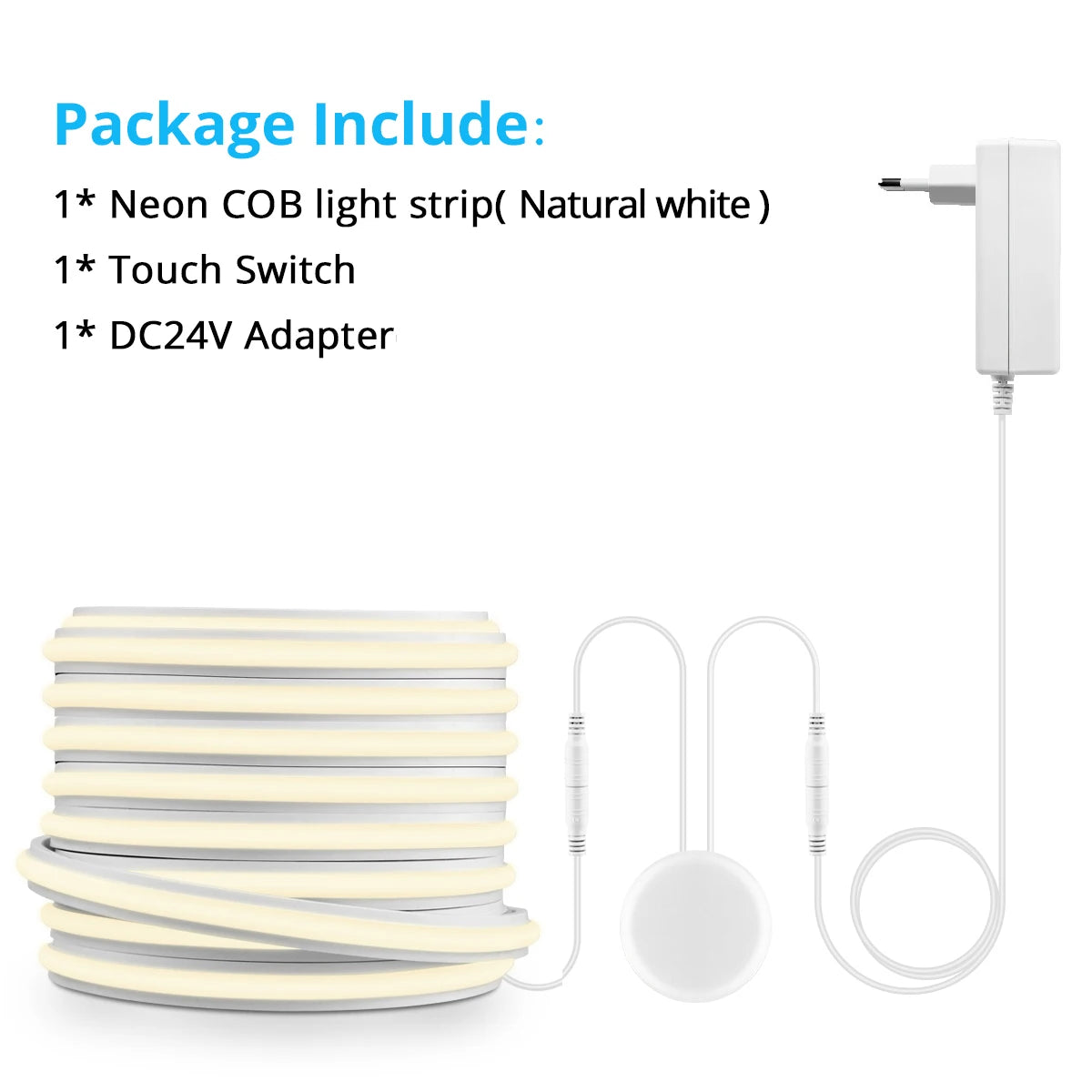 Neon Cob Self-adhesive LED Strip Touch Sensor Light AC110/220V TO DC 24V Silicone Tube Dimmable Neon Tape for Under Cabinet Lamp.