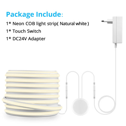 Neon Cob Self-adhesive LED Strip Touch Sensor Light AC110/220V TO DC 24V Silicone Tube Dimmable Neon Tape for Under Cabinet Lamp.