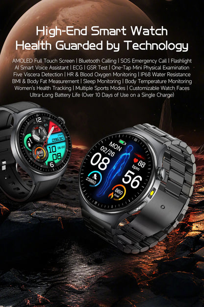 1.43'' HD Sapphire Smart Watch Bluetooth Call Blood Fat Uric Acid Heart Rate Body Analysis Five Organs Health Smartwatch Men Wom.