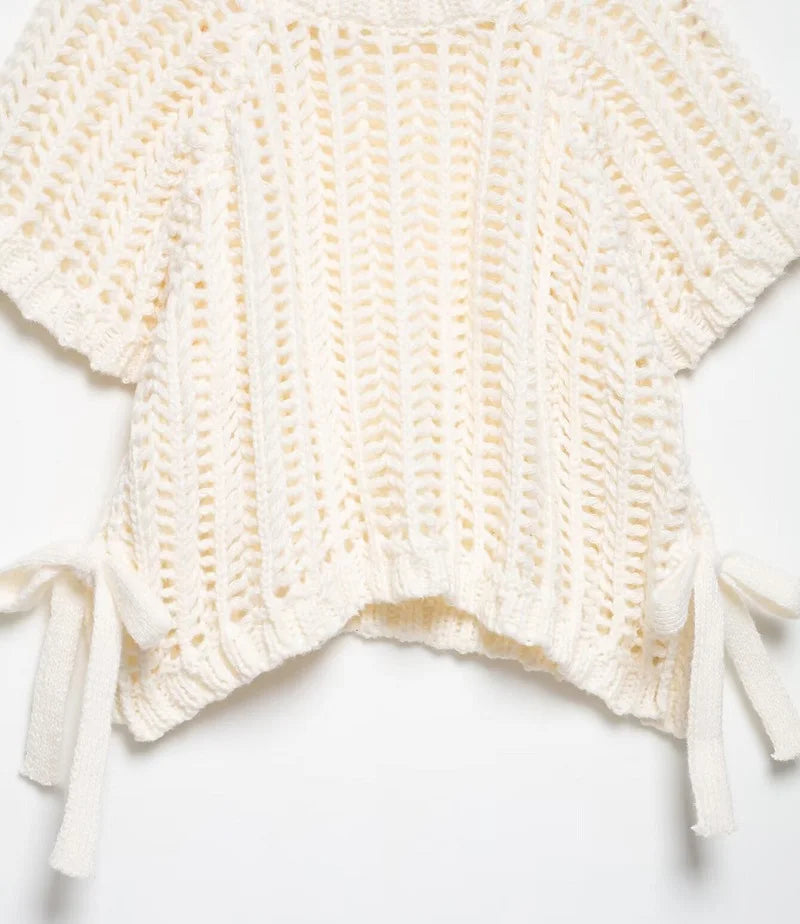 MUJER 2025 Stricken Crop Tops Frau Kurzarm Pullover Gestrickte Kurze Pullover für Frauen Gebunden Strickwaren Mode Damen Pullover.