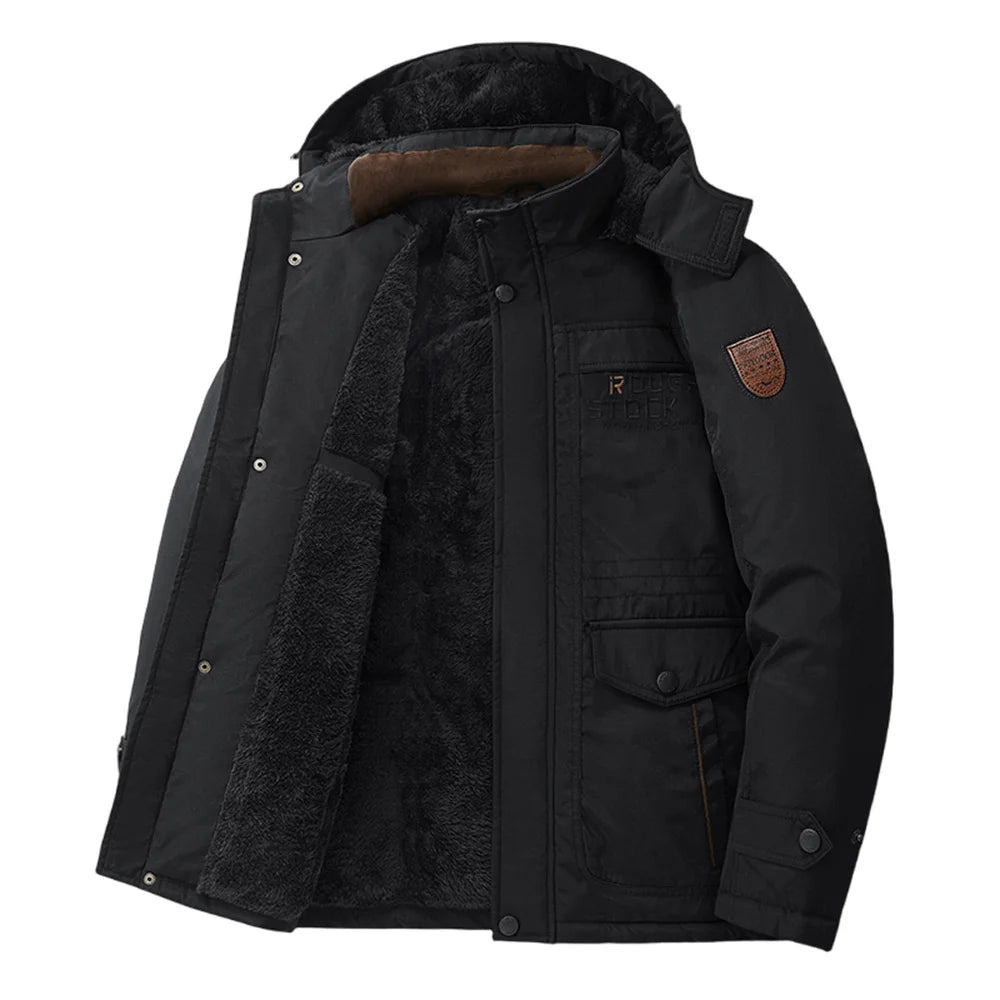 New Autumn/Winter Men's Fleece-Lined Thickened Cotton Coat Casual Vintage Workwear Jacket with Detachable Hood Multiple Pockets