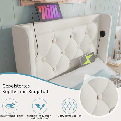 KOMHTOM PU-Material Hydraulisches Stauraumbett, mit USB Typ-C Ladefunktion, 3-seitige LED-Funktion, ohne Matratze
