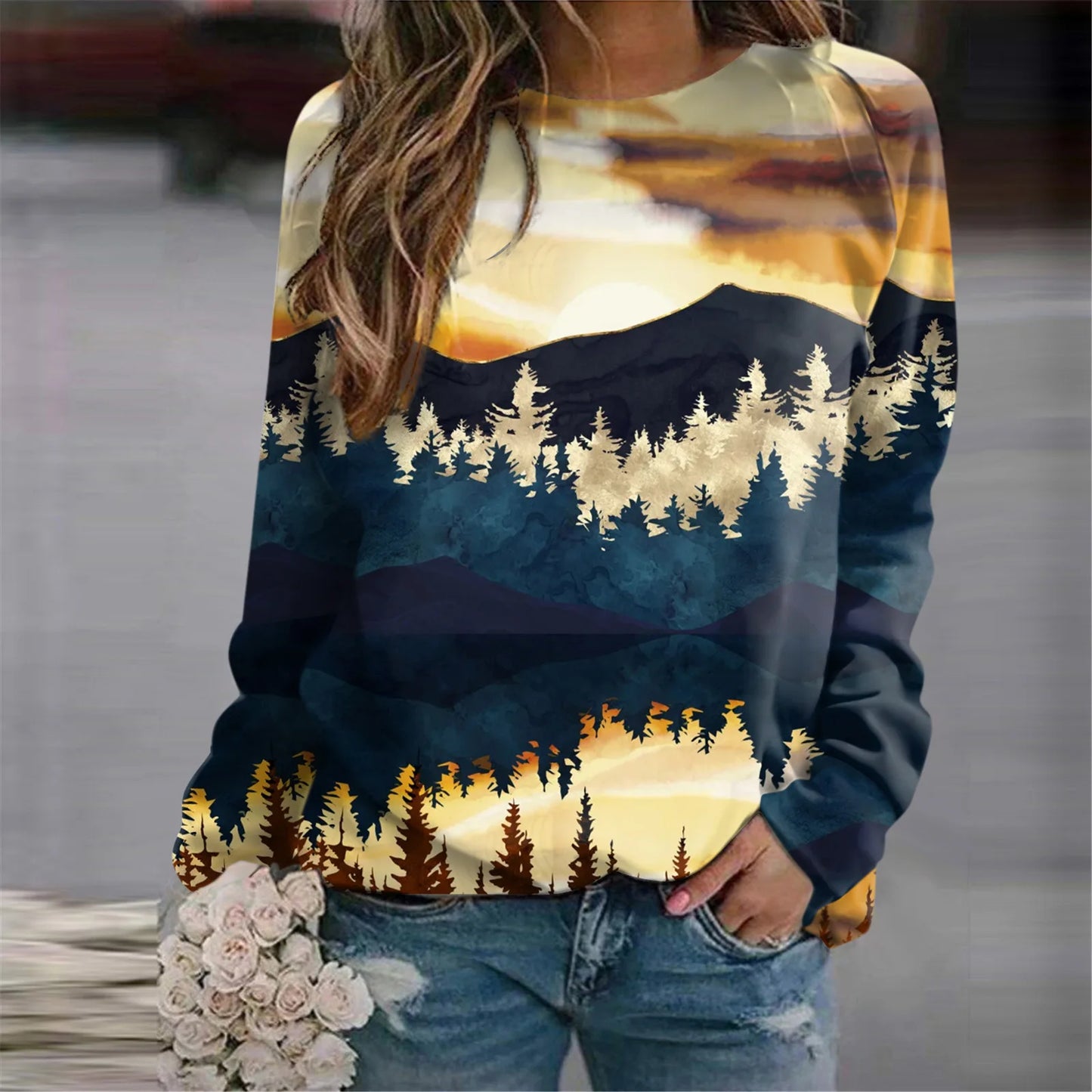 Forest Trees 3D Print Sweatshirts Women's Casual Raglan Long Sleeves Hoodies Woman Pullovers Harajuku Y2k Tops Female Clothing.