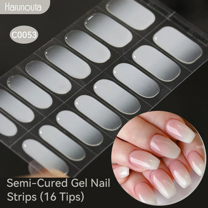Harunouta Gradient Semi Cured Gel Nail Sticker Long-Lasting UV Nail Sticker UV/LED Extension Gel Nail Foil Gel Polish Full Cover
