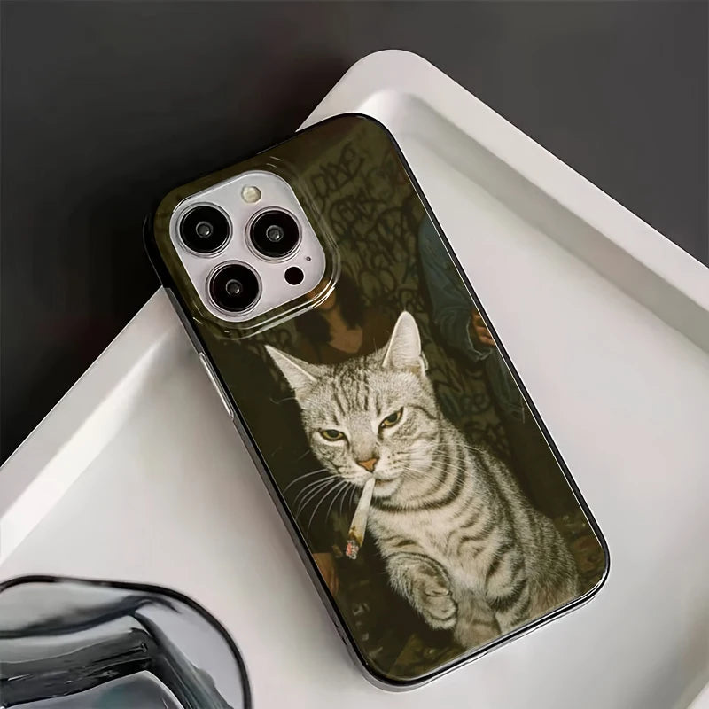 Fashion Kitten Smoking Pattern Phone Case For iPhone 11 12 13 14 15 16 17 Pro Max 16E 17Air X XR XS Max 7 8 Plus SE2 Soft Cover.