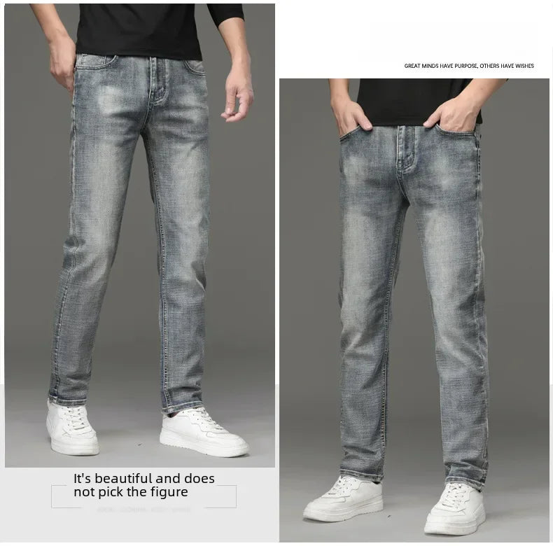 Csmor Lee Men's Jean Autumn Winter Loose-fit Straight-leg Trendy Pants Casual Denim Trousers Men Classic Stretch Jeans Fashion.