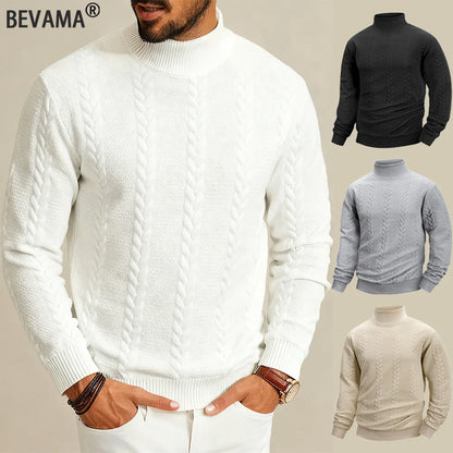 Autumn Casual Long Sleeve Pullover Turtleneck for Old Money Style Solid Color Knitted Jacquard Round Neck Sweater Male Clothing.