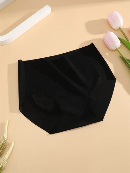 4PCS/Set Women's Ice Silk Seamless Panties Ultra Thin Briefs Breathable Underwear Female High Waist Intimates Lingerie Plus Size