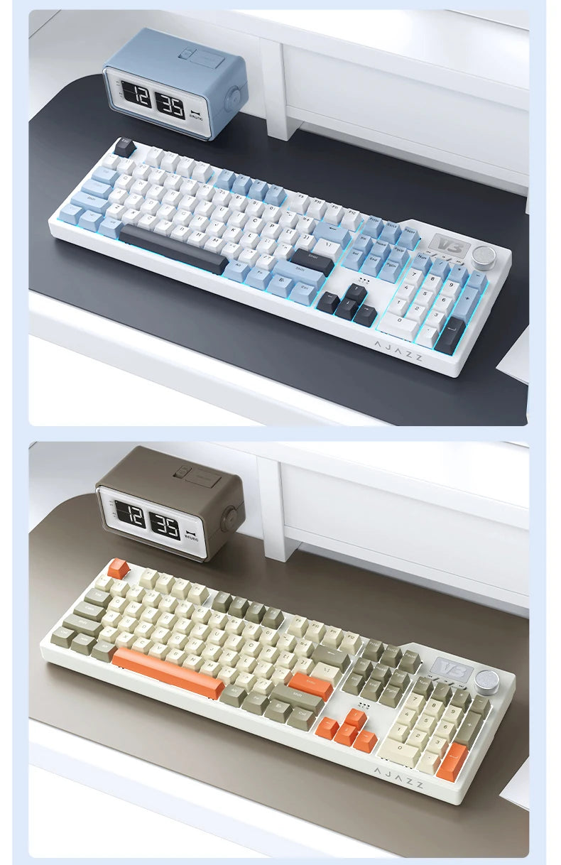 NEW Ajazz AK35I V3 MAX Tri-mode Wired Bluetooth Wireless Gaming Keyboard Gasket Full Key Hot Swap 104 Keys Customized Keyboard