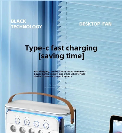Portable Mini Fan 3 in 1 Cooler Home House LED USB Desk Bedroom Indoor Air Conditioner Humidifier Fans Summer Cool Living Room