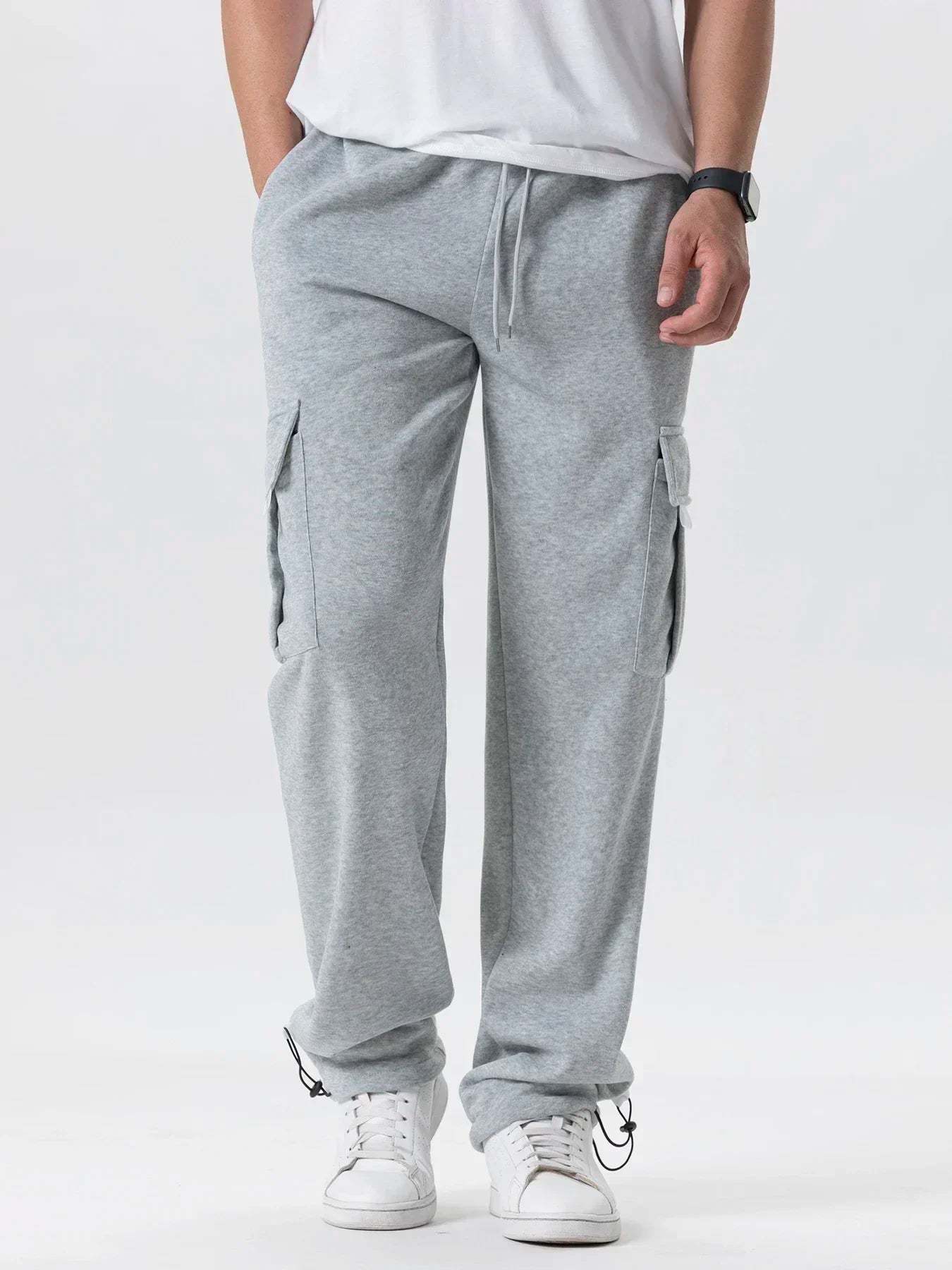 Autumn Men's Cargo Pants Loose Straight Trousers Multi-Pockets Drawstring Casual Sports Pants Solid WorkWear Joggers Long Pants.