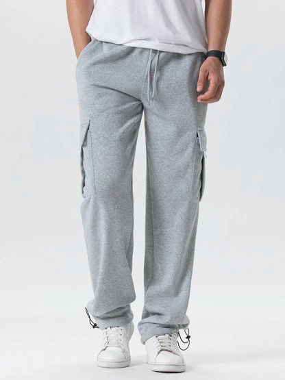 Autumn Men's Cargo Pants Loose Straight Trousers Multi-Pockets Drawstring Casual Sports Pants Solid WorkWear Joggers Long Pants.