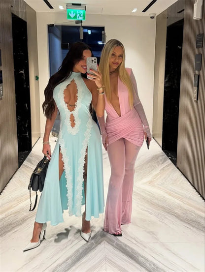 Mozision Deep V Neck Long Sleeve Sexy Jumpsuits Women Autumn Winter Patchwork See Through Ruched Club Party Jumpsuit Female.