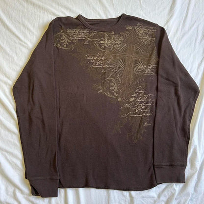 2000s Aesthetic Mall Goth Tees Y2K Cyber Grunge Emo Cross Print T-shirt 90s Vintage Women Autumn Long Sleeve Pullovers Tops.