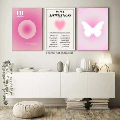 3pcs Nordic Pink Gradient Butterfly Canvas Wall Art Paintings Minimalistic Artwork Prints And Posters Pink Heart Pictures.
