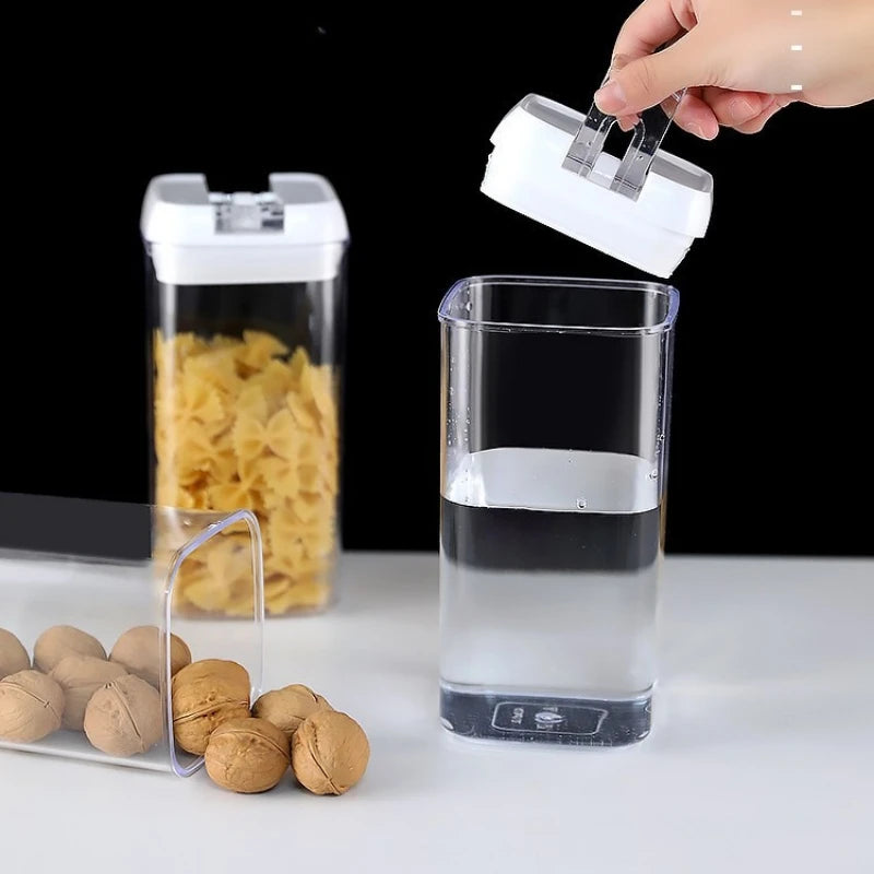Kitchen Plastic Container Organizer Moisture-Proof Sealed Tank Square Transparent Grain Storage Jar Dried Fruit Snack Box Cans.