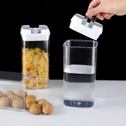 Kitchen Plastic Container Organizer Moisture-Proof Sealed Tank Square Transparent Grain Storage Jar Dried Fruit Snack Box Cans.