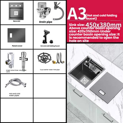 Stainless Steel Small Hidden Kitchen Sink Household Bar Wash Vegetable Basin Mini Single Slot With Cover Plate Cup Washer