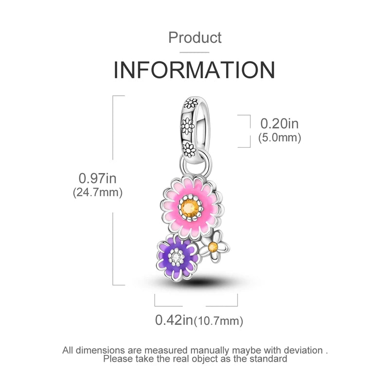 Flowers Series 925 Sterling Silver Sunflowers Tulip Carnation Charms Fit Original Bracelet  For Women Jewelry Making.