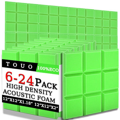 TOUO 6/12/24 Pcs Beveled Edge 9 Block Tiles Acoustic Foam Flame Retardant Soundproof Material Drum Room Acoustic Treatment