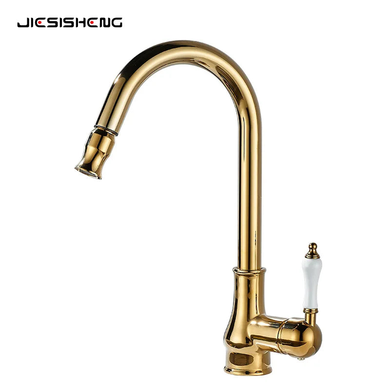 Antique Brass Kitchen Faucet Pull Out Spout Kitchen Faucets Black Single Hole Swivel Hot Cold Water Kitchen Mixers Taps
