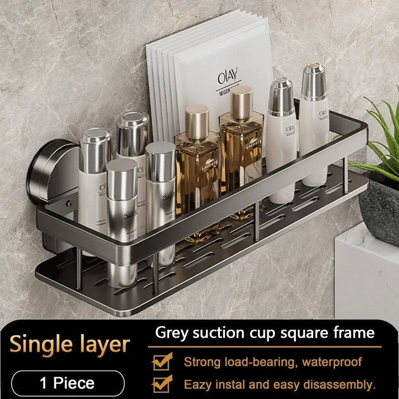 Kein Bohren, Saugnapf, selbstklebendes Badezimmerregal, Badezimmerregal, Toilette, Aluminium-Hängeregal, Badezimmer-Organizer, zum Aufhängen an der Wand