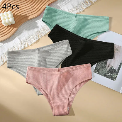 4PCS/Set Summer Solid Color Cotton Panties Female Underpants Sexy Panties for Women Briefs Underwear Plus Size Pantys Lingerie.