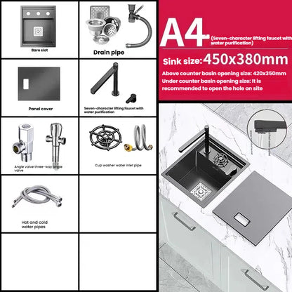 Stainless Steel Small Hidden Kitchen Sink Household Bar Wash Vegetable Basin Mini Single Slot With Cover Plate Cup Washer