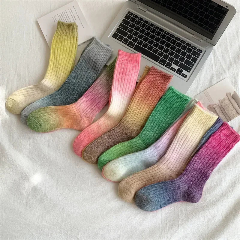 Winter Thick Warm Long Socks Gradient Wool Cashmere Kawaii Socks Women Thermal Floor Sleeping Socks New Year Gift Autumn 2024New.