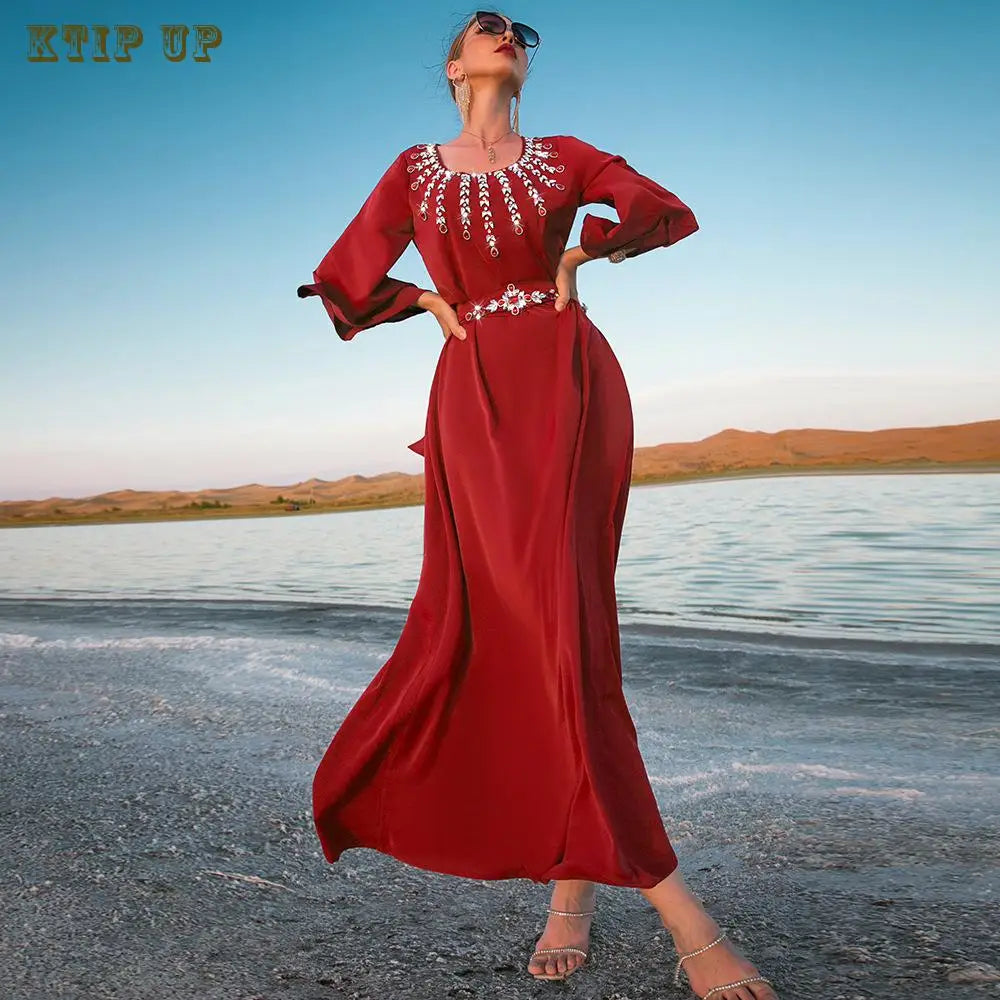 Abaya Marokkanisches Dubai-Kaftan-langes Kleid für muslimische Frauen, Ramadan, Arabisch, Luxus-Stickerei-Spitze, Hochzeitskleid, islamisches Ne.