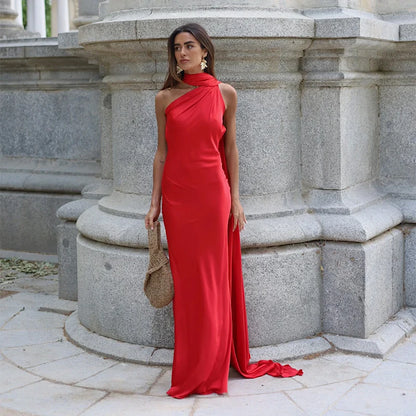 Elegante Feste Band Frauen Halfter Kleid Off Schulter Ärmellose Backless Dünne Weibliche Maxi Kleider 2025, Sommer Neue Chic Dame Robe