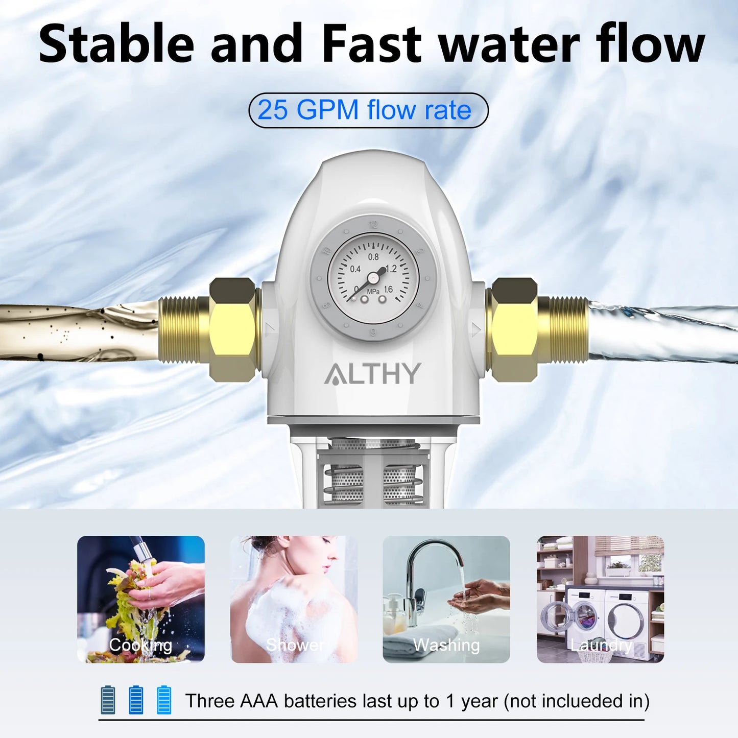 ALTHY PRE-AUTO2 Automatic Flushing Backwash Prefilter Spin Down Sediment Water Filter Central Whole House Purifier System.
