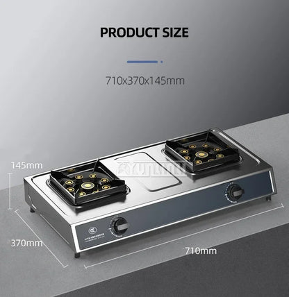 Desktop Stainless Steel Double Stove Household Bench Top Strong Fire Liquefied Natural Gas Stove.